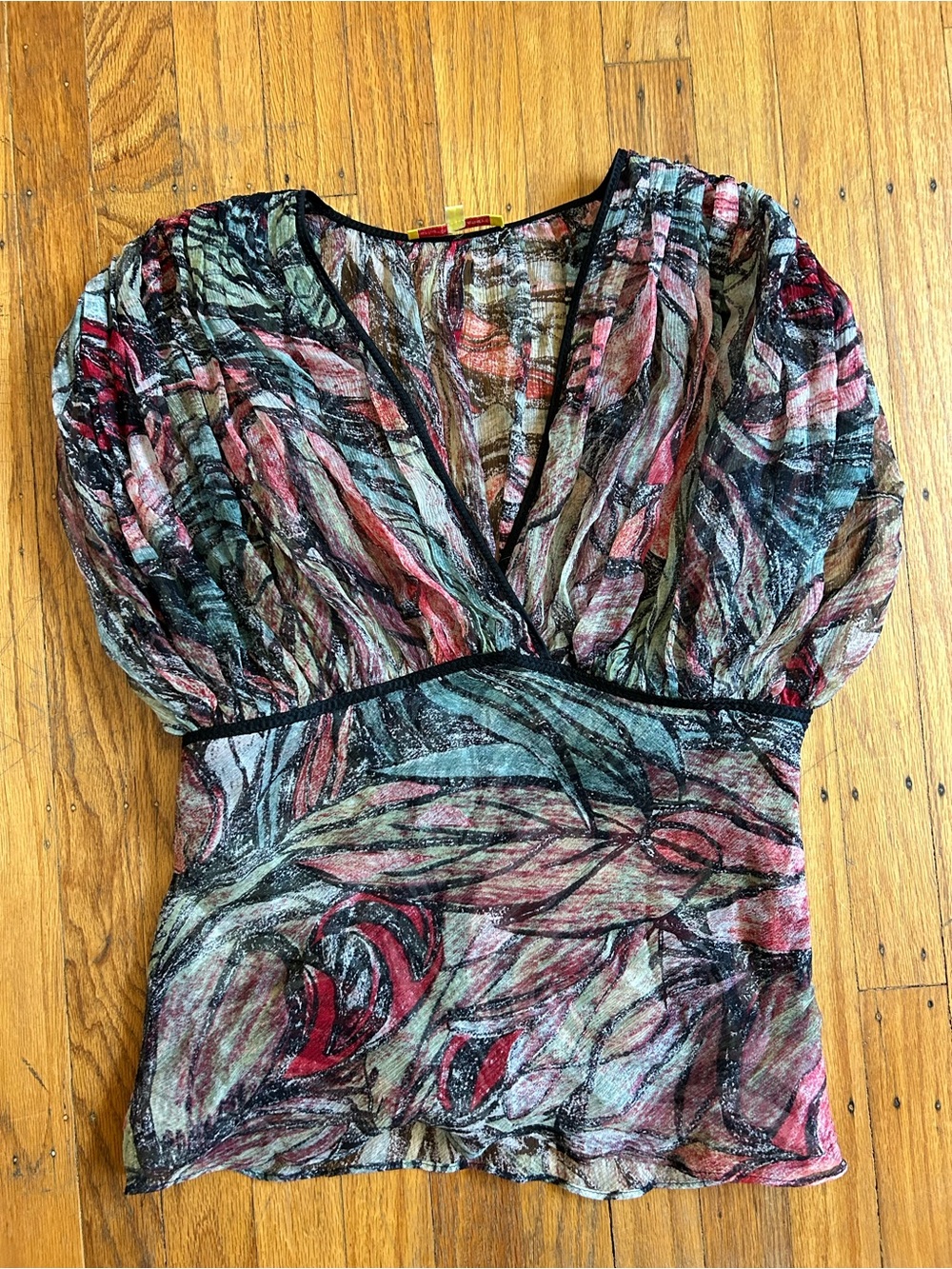 Catherine Malandrino Multicolor V-Neck Abstract Print Top
